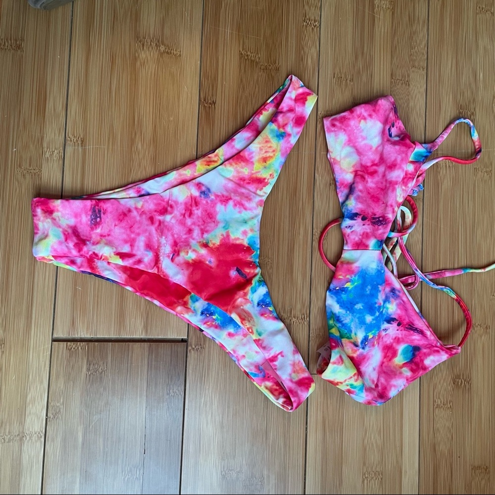 Multicolored cheeky bikini set pink sz Medium